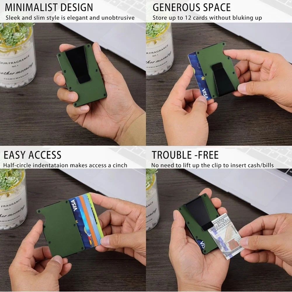 NEW BLACK Minimalist Carbon Pattern Wallet With Money Clip